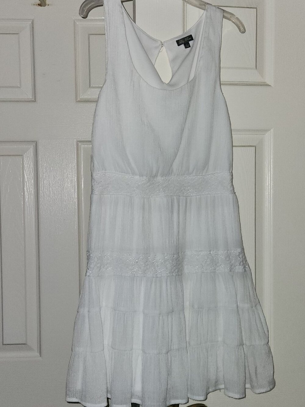 Sleeveless White Gauze Summer Dress Tiered Skirt
